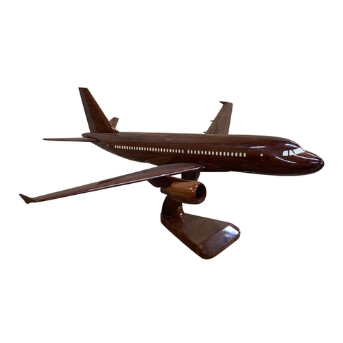 440 - Indian Rosewood desktop Airbus ACJ aeroplane on display stand, having intricate bone inlay to window... 