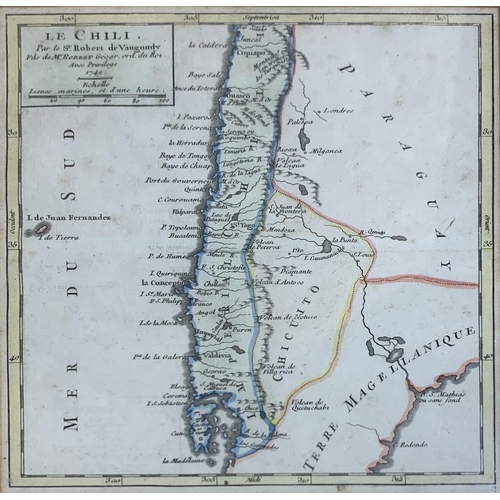 592 - Hand coloured map of Chile, produced in 1749 by Robert DeVaugondy, originally published in Atlas Uni... 