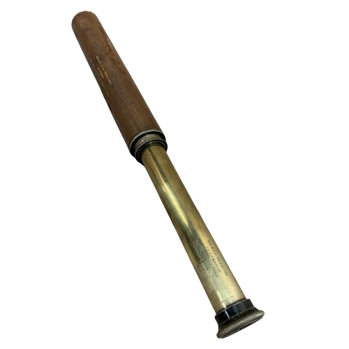 185 - The N.C.O Telescope by J.H Steward Ltd, brass and leather bound two draw telescope, inscribed 'The N... 