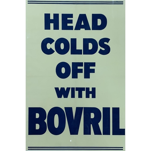 1048 - Advertising - 'Head Colds Off With Bovril' poster, blue text on yellow ground, 73cm x 50cm, framed