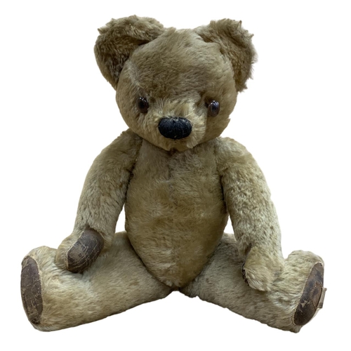 529 - Vintage Chad Valley mohair teddy bear, having articulated joints and velveteen pads, original label ... 