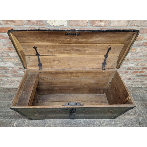 1212 - 19th century Swedish oak dome top marriage chest with original hand painted detail, H 70cm x W 143cm... 