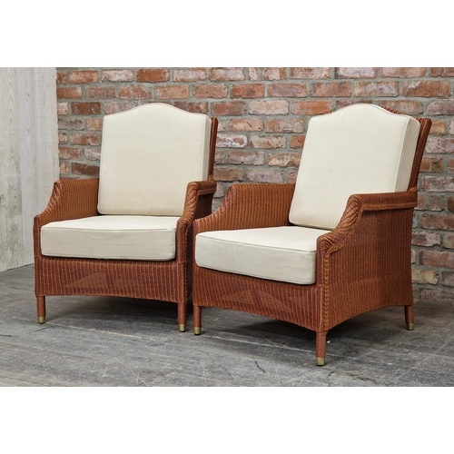 1218 - Vincent Sheppard - Pair of Lloyd Loom style wicker armchairs with loose upholstered cushions, H 94cm... 