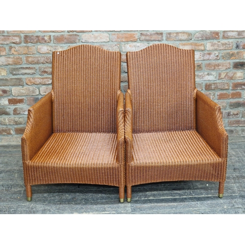 1218 - Vincent Sheppard - Pair of Lloyd Loom style wicker armchairs with loose upholstered cushions, H 94cm... 