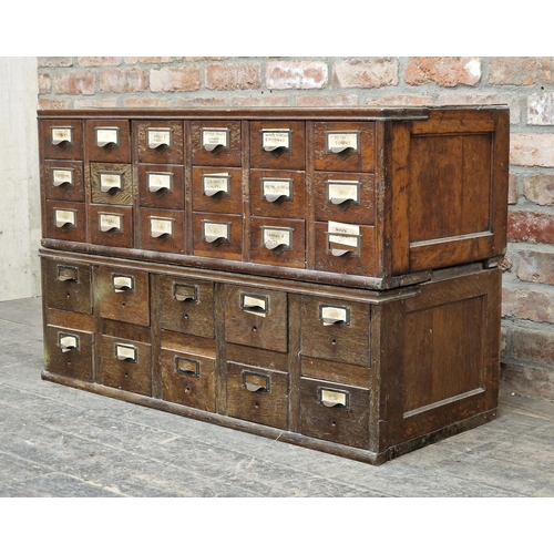 1226 - Vintage Globe Wernicke two sectional bank of twenty eight drawers, label to interior draw, H 67cm x ... 