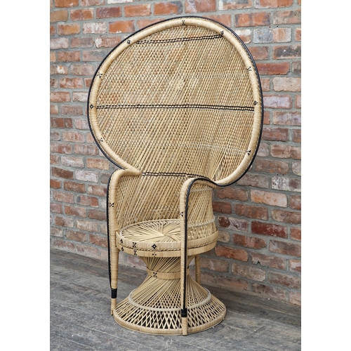 1227 - Large contemporary wicker peacock chair, H 157cm