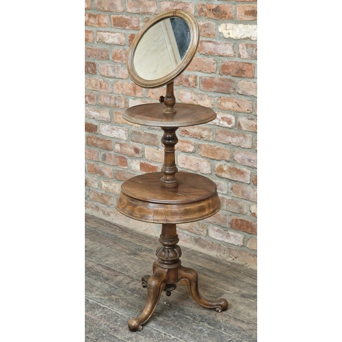 1229 - Victorian walnut shaving stand with turned column support, H 134cm