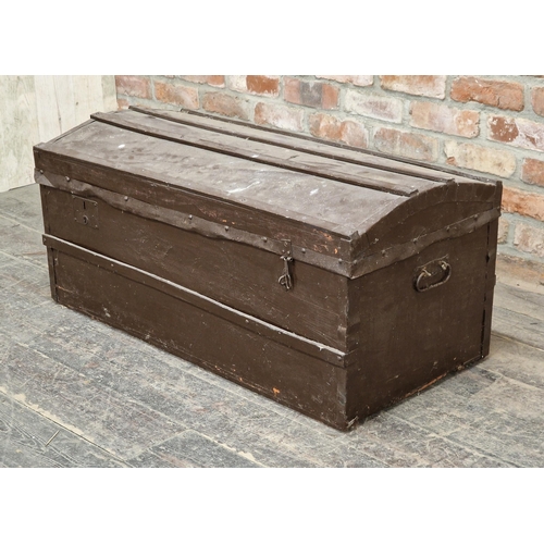 1231 - Antique wooden trunk with twin carry handles, H 47cm x W 101cm x D 50cm