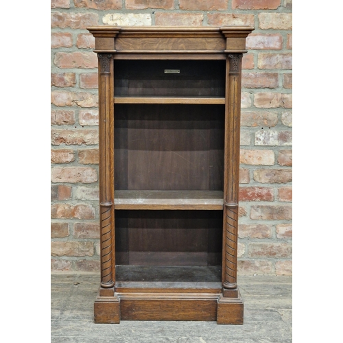 1242 - Victorian oak open bookcase with Corinthian column pilasters, with James Philips of Bristol label, H... 