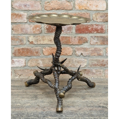 1246 - 19th century antler table with incised brass top, H 54cm x W 41cm