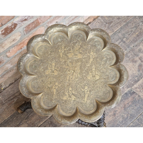 1246 - 19th century antler table with incised brass top, H 54cm x W 41cm