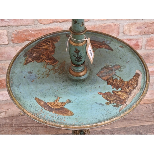 1257 - Antique blue lacquered Chinoiserie standard lamp, H 125cm