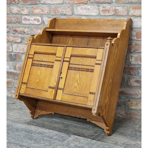 1263 - Vintage pine wall cupboard with inlaid detail, H 87cm x W 72cm x  D 28cm