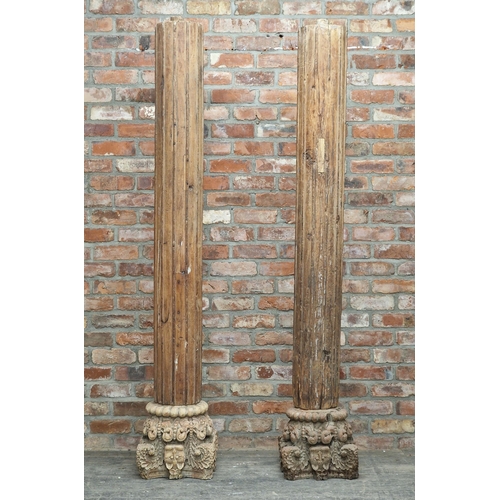 1272 - Pair of antique Indian carved hardwood columns, H 208cm x W 35cm x D 35cm (2)