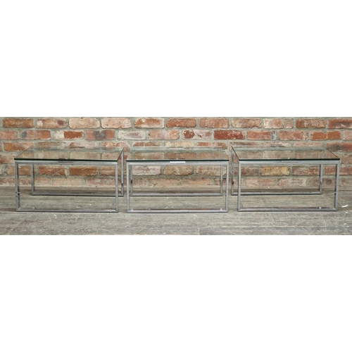 1274 - Three contemporary chrome and glass coffee tables, H 36cm x W 66cm x D 50cm (3)