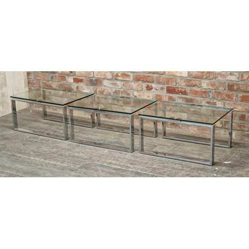 1274 - Three contemporary chrome and glass coffee tables, H 36cm x W 66cm x D 50cm (3)