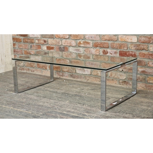 1275 - Contemporary chrome and glass coffee table, H 40cm x W 122cm x D 66cm