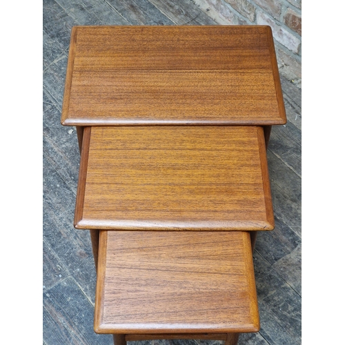 1280 - Kai Kristiansen - Mid century Danish teak nest of tables, H 47cm x W 58cm x D 39cm