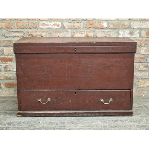 1283 - 19th century Scottish pine blanket / mule chest with hinged lid and lower drawer, H 65cm x W 101cm