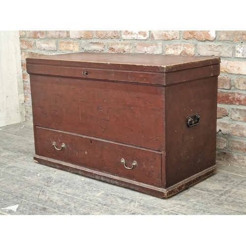 1283 - 19th century Scottish pine blanket / mule chest with hinged lid and lower drawer, H 65cm x W 101cm