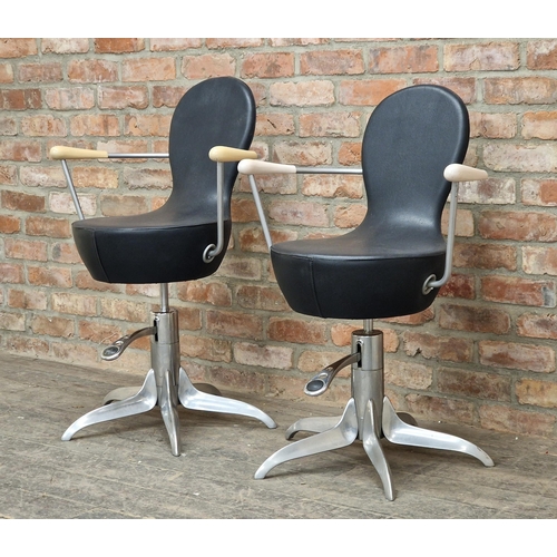 1286 - Pair of vintage chrome and faux leather adjustable swivel chairs, H 99cm (2)