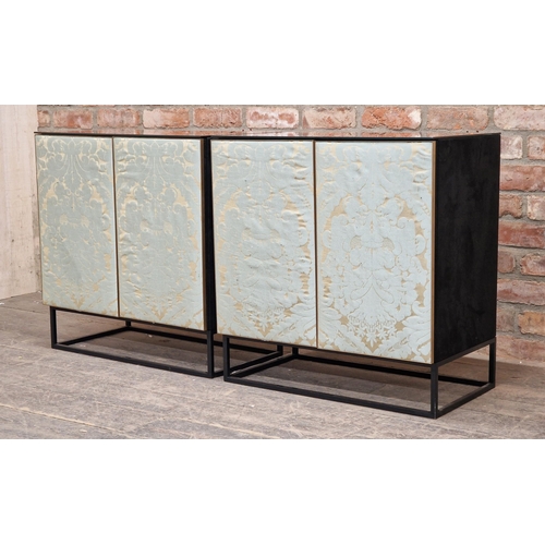 1288 - David Hicks - Pair of contemporay suede lined cabinets with glass tops, H 73cm x W 70cm x D 40cm (2)