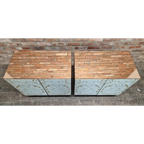 1288 - David Hicks - Pair of contemporay suede lined cabinets with glass tops, H 73cm x W 70cm x D 40cm (2)