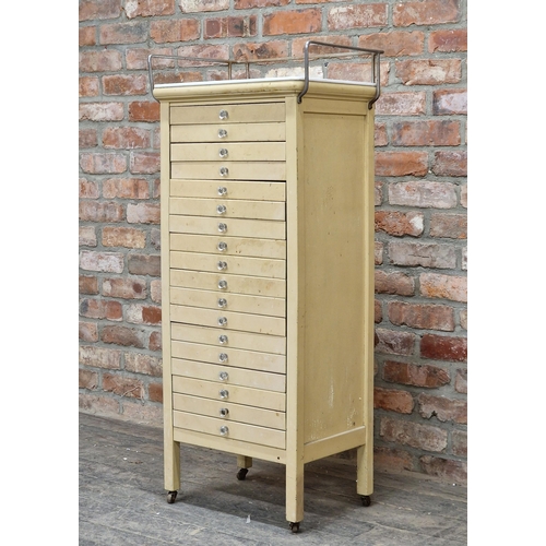 1290 - Vintage medical cabinet  / bank of eighteen drawers, H 123cm x W 54cm x D 37cm