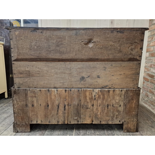 1291 - 18th century oak mule chest with carved fielded panels fitted with five drawers to base, H 118cm x W... 