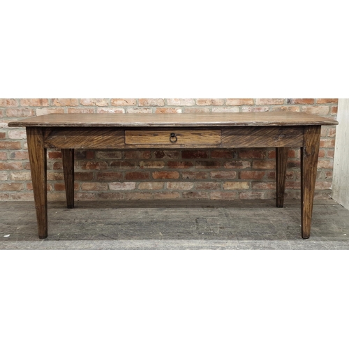 1292 - Antique French provincial farmhouse dining table with single freize drawer, H 76cm x W 194cm x D 88c... 