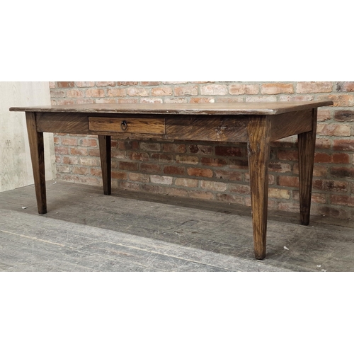 1292 - Antique French provincial farmhouse dining table with single freize drawer, H 76cm x W 194cm x D 88c... 