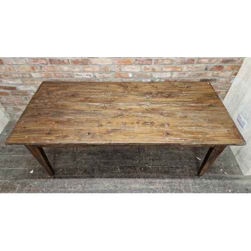 1292 - Antique French provincial farmhouse dining table with single freize drawer, H 76cm x W 194cm x D 88c... 