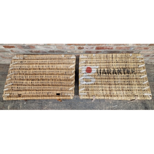 1294 - Two vintage wicker laundry baskets, H 37cm x W 77cm x D 55cm (2)