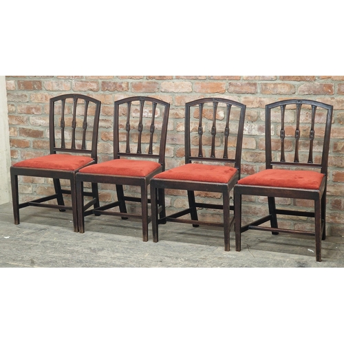 1296 - Set of four Georgian mahogany dining chairs with drop in seats, H 87cm (4)