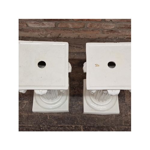 1299 - Pair of ceramic Corinthian column pedestals, H 59cm x W 26cm x D 26cm (2)