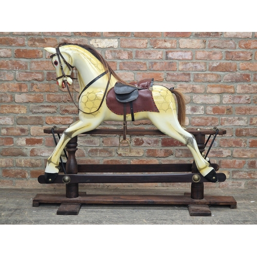 1304 - Contemporary wooden rocking horse with dapple paintwork, H 116cm x W 150cm x D 51cm