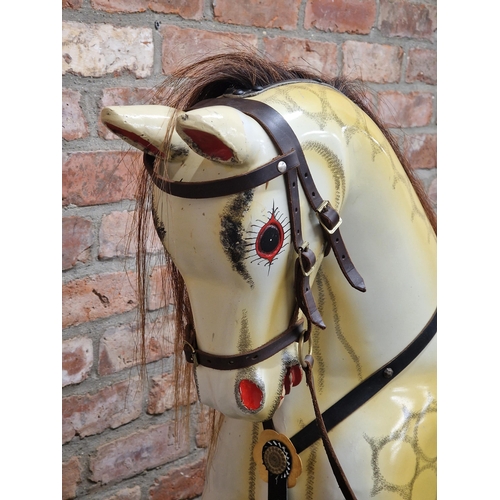 1304 - Antique wooden rocking horse with dapple paintwork, H 116cm x W 150cm x D 51cm