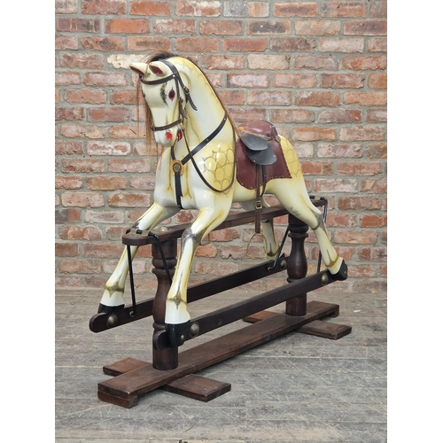 1304 - Antique wooden rocking horse with dapple paintwork, H 116cm x W 150cm x D 51cm