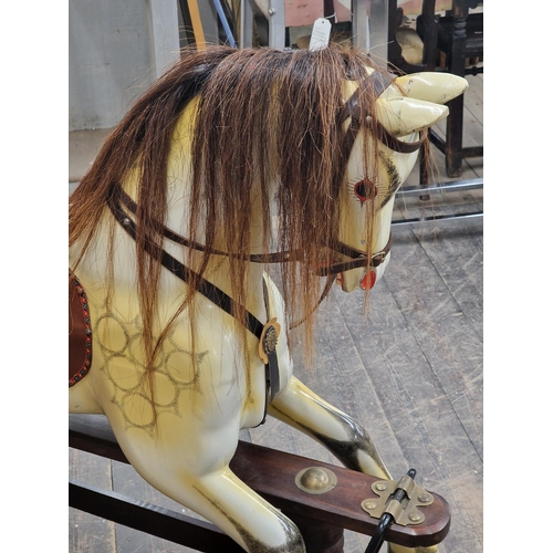 1304 - Antique wooden rocking horse with dapple paintwork, H 116cm x W 150cm x D 51cm