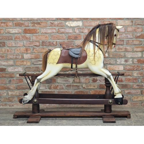 1304 - Antique wooden rocking horse with dapple paintwork, H 116cm x W 150cm x D 51cm