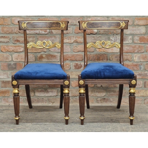 1306 - Pair of Regency mahogany and giltwood dining chairs with drop in seats, H 86cm (2)