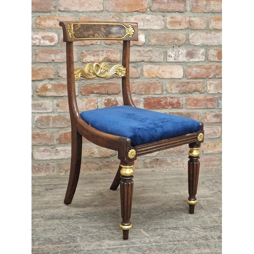 1306 - Pair of Regency mahogany and giltwood dining chairs with drop in seats, H 86cm (2)