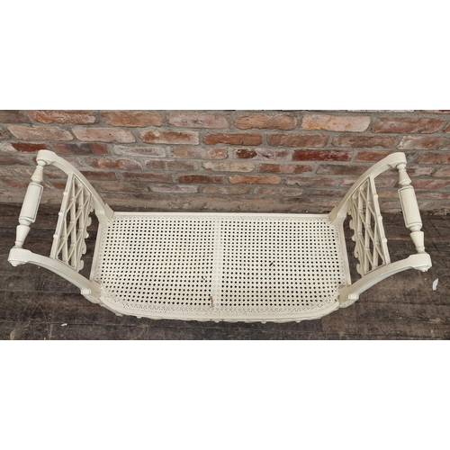 1307 - Attractive Regency window seat with cane seat and pierced detail, H 76cm x W 99cm x D 34cm