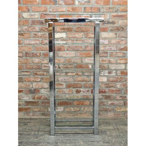 1309 - Vintage chrome and glass display unit, H 150cm x W 70cm x D 30cm