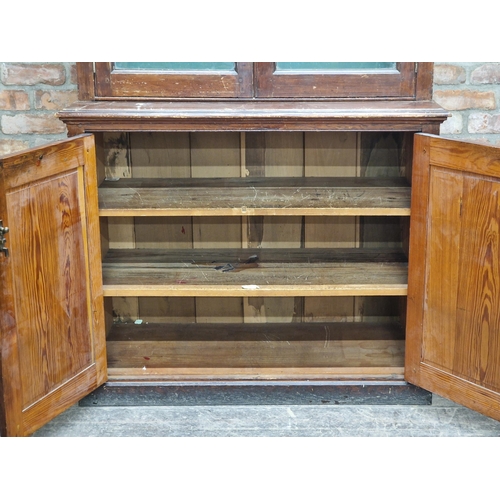 1320 - Antique pitch pine housekeepers cabinet with shelved interior stamped 'ADDISON Ltd, Wellington', H 2... 