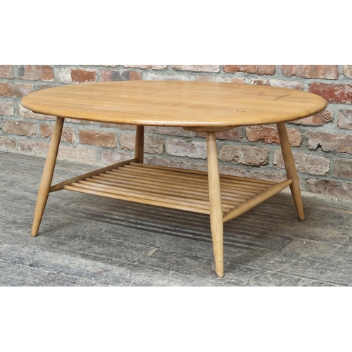 1324 - Vintage Ercol light elm oval coffee table, H 43cm x W 100cm x D 83cm