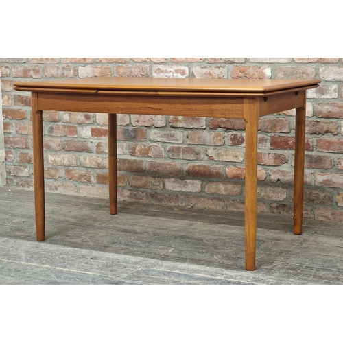 1325 - Mid-century Danish teak extending dining table, H 74cm x W 120cm (210cm extended) x D 80cm