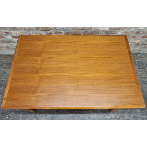 1325 - Mid-century Danish teak extending dining table, H 74cm x W 120cm (210cm extended) x D 80cm