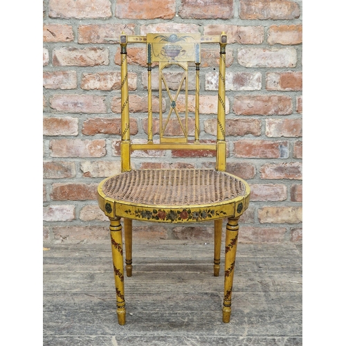 1326 - Regency dining chair with cane seat and hand painted decoration, H 88cm