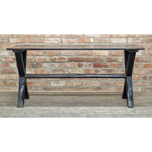 1328 - Antique tavern table, H 73cm x W 161cm x D 57cm